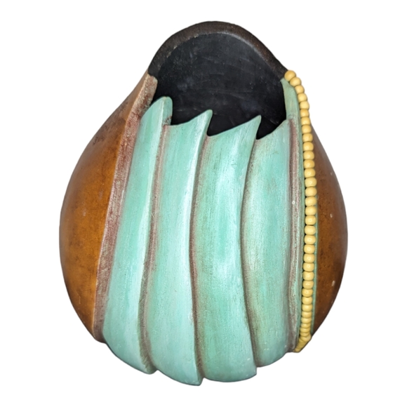 Dragonfly turquoise decorative gourd. - Picture 2 of 8